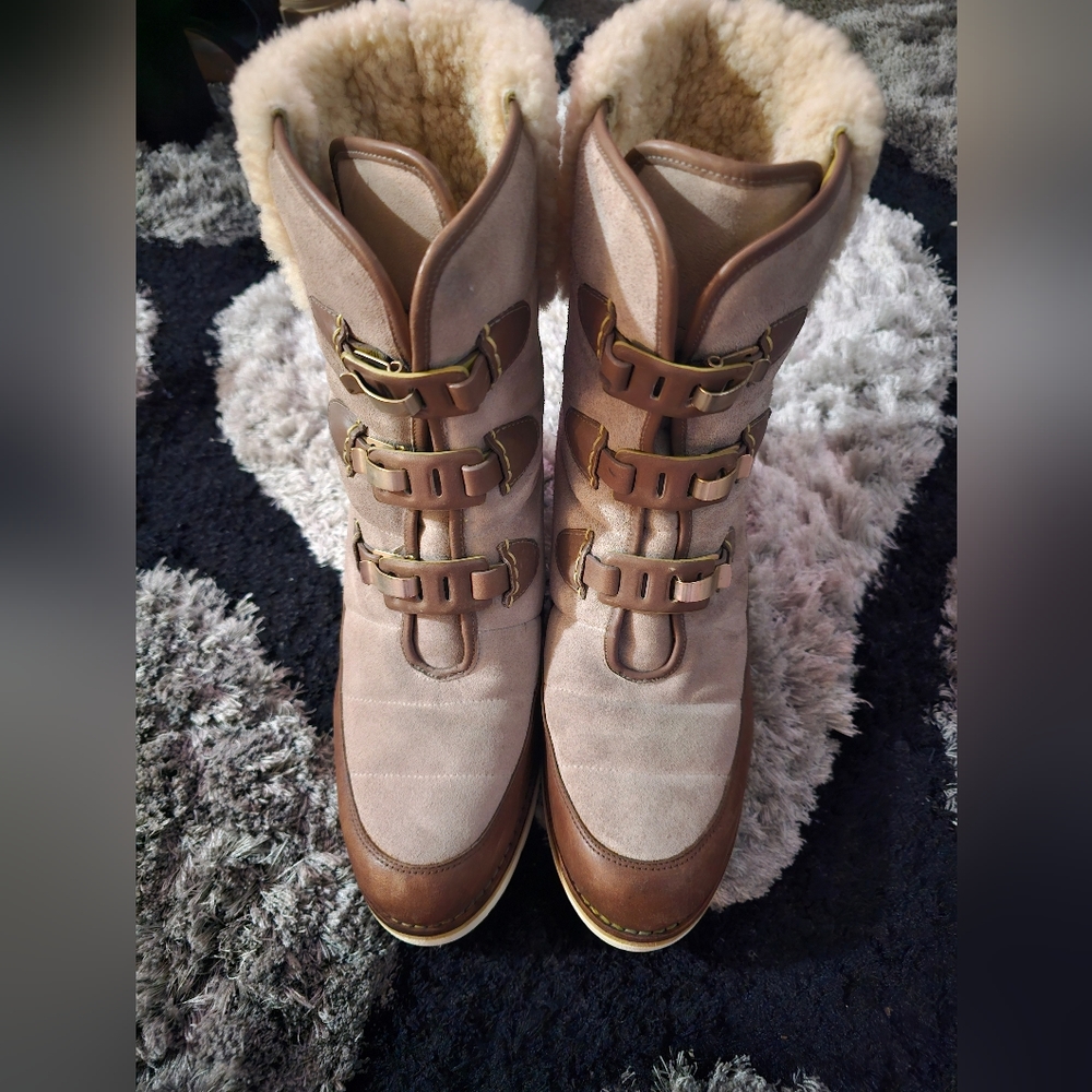 Cole Haan NikeAir "Lania" Brown Faux FurBuckle Boots Womens 9 B Waterproof